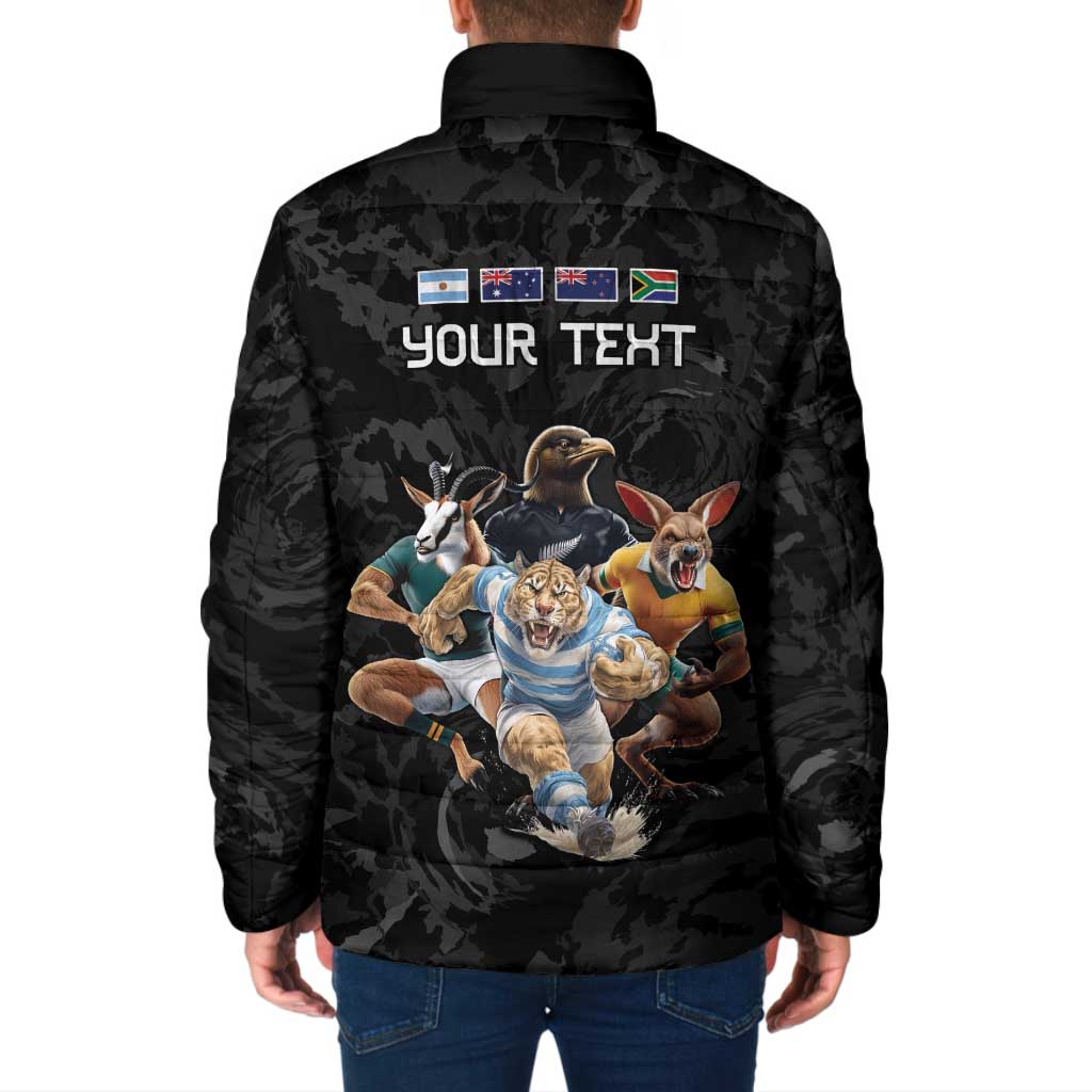 Custom Rugby Southern Hemisphere Padded Jacket Argentina AUNZ South Africa Mascot Black - Aussie Hoodie