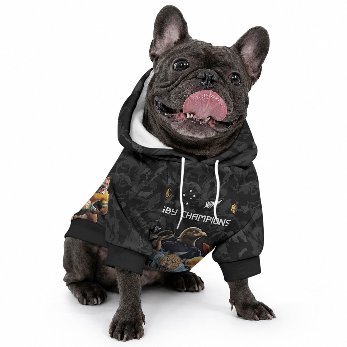 Custom Rugby Southern Hemisphere Pet Hoodie Argentina AUNZ South Africa Mascot Black