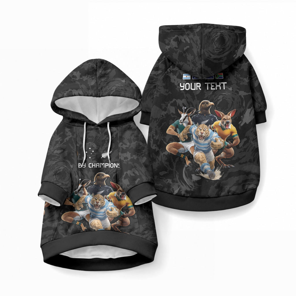 Custom Rugby Southern Hemisphere Pet Hoodie Argentina AUNZ South Africa Mascot Black