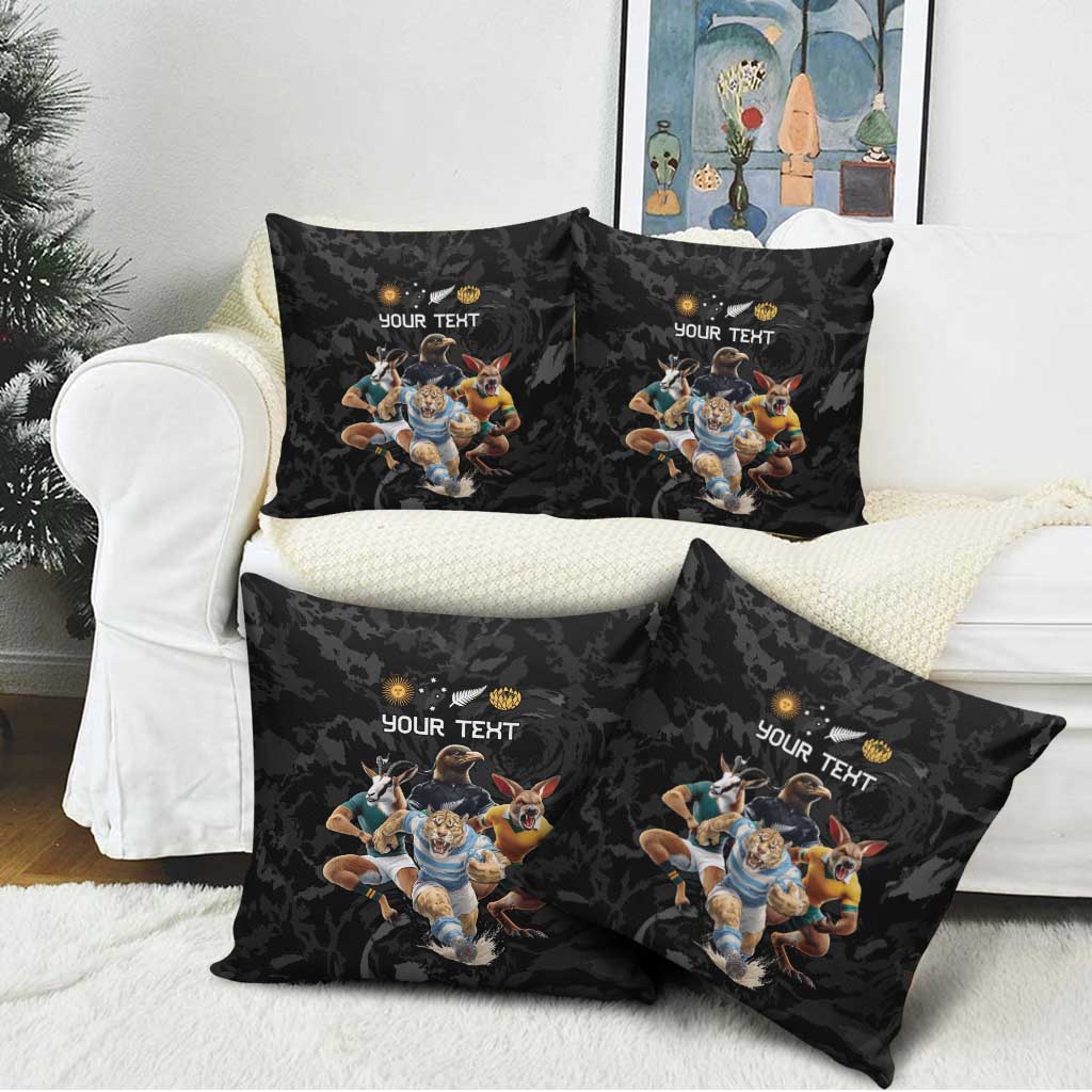Custom Rugby Southern Hemisphere Pillow Cover Argentina AUNZ South Africa Mascot Black - Aussie Hoodie