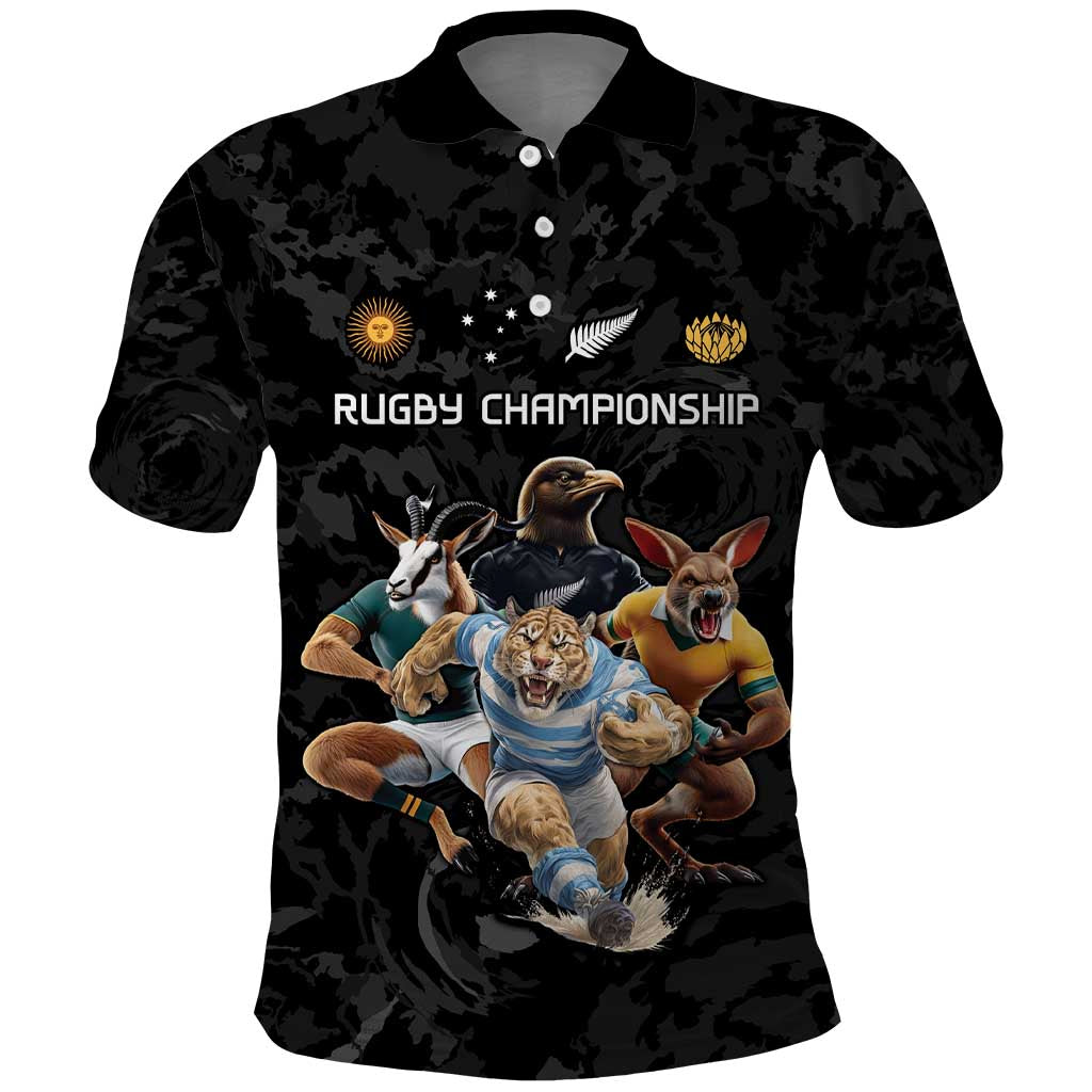 Custom Rugby Southern Hemisphere Polo Shirt Argentina AUNZ South Africa Mascot Black - Aussie Hoodie