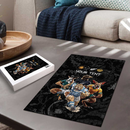 Custom Rugby Southern Hemisphere Puzzle Argentina AUNZ South Africa Mascot Black - Aussie Hoodie