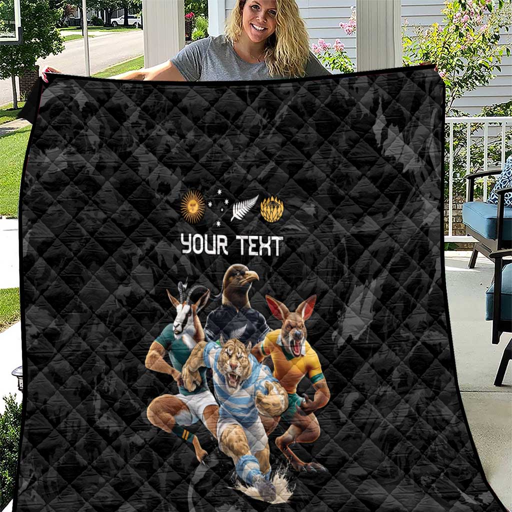Custom Rugby Southern Hemisphere Quilt Argentina AUNZ South Africa Mascot Black - Aussie Hoodie