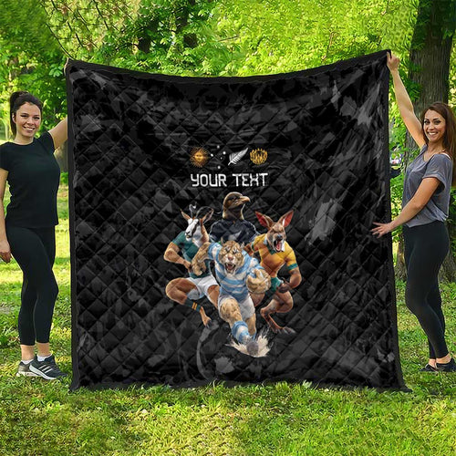 Custom Rugby Southern Hemisphere Quilt Argentina AUNZ South Africa Mascot Black - Aussie Hoodie