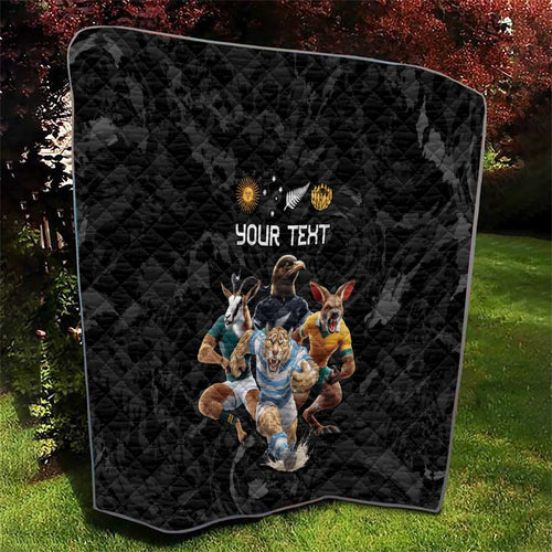 Custom Rugby Southern Hemisphere Quilt Argentina AUNZ South Africa Mascot Black - Aussie Hoodie