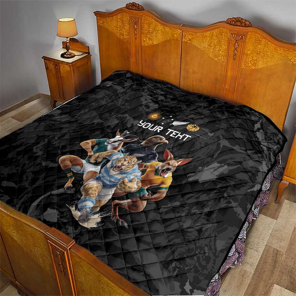 Custom Rugby Southern Hemisphere Quilt Argentina AUNZ South Africa Mascot Black - Aussie Hoodie