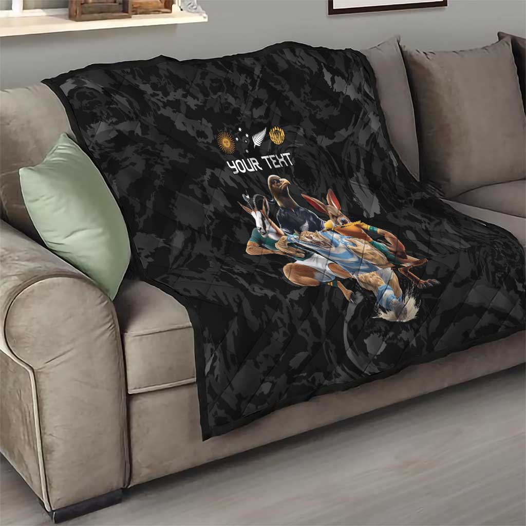 Custom Rugby Southern Hemisphere Quilt Argentina AUNZ South Africa Mascot Black - Aussie Hoodie