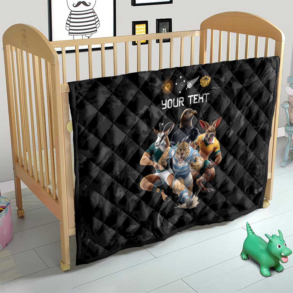 Custom Rugby Southern Hemisphere Quilt Argentina AUNZ South Africa Mascot Black - Aussie Hoodie