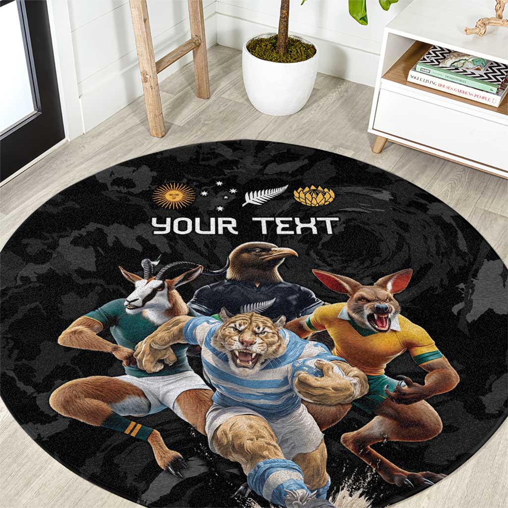 Custom Rugby Southern Hemisphere Round Carpet Argentina AUNZ South Africa Mascot Black - Aussie Hoodie