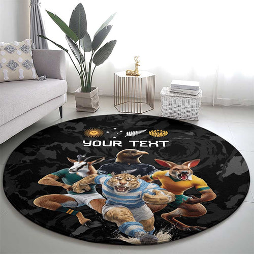 Custom Rugby Southern Hemisphere Round Carpet Argentina AUNZ South Africa Mascot Black - Aussie Hoodie