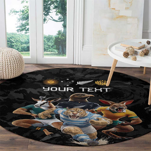 Custom Rugby Southern Hemisphere Round Carpet Argentina AUNZ South Africa Mascot Black - Aussie Hoodie