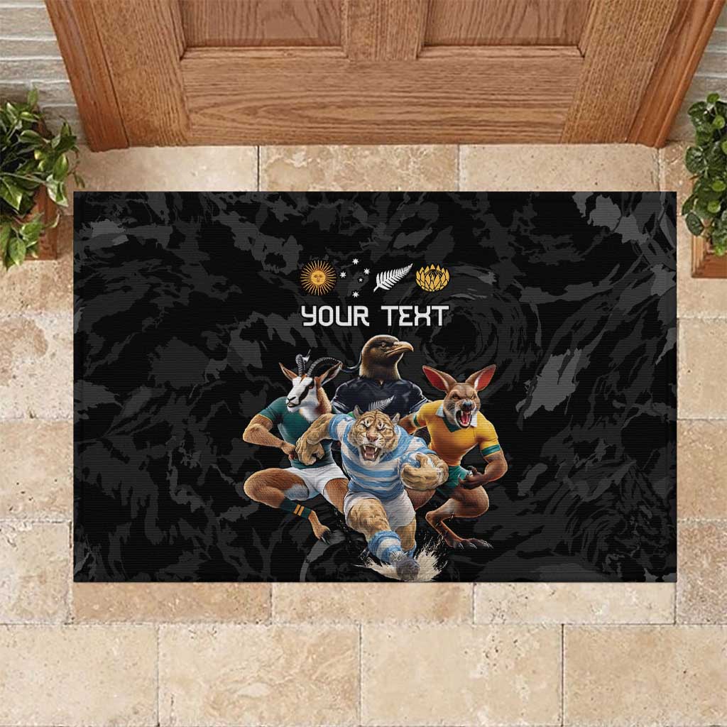 Custom Rugby Southern Hemisphere Rubber Doormat Argentina AUNZ South Africa Mascot Black - Aussie Hoodie