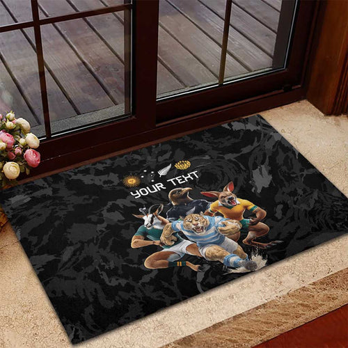 Custom Rugby Southern Hemisphere Rubber Doormat Argentina AUNZ South Africa Mascot Black - Aussie Hoodie