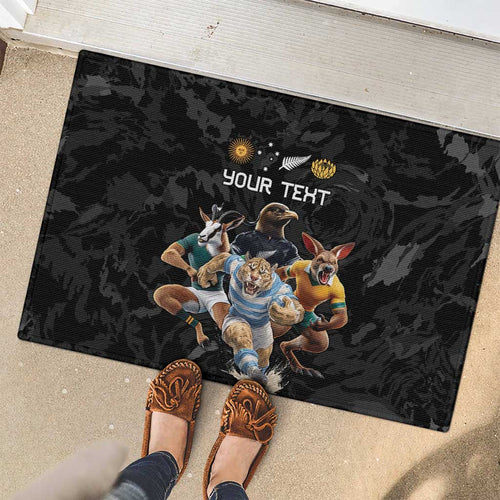 Custom Rugby Southern Hemisphere Rubber Doormat Argentina AUNZ South Africa Mascot Black - Aussie Hoodie