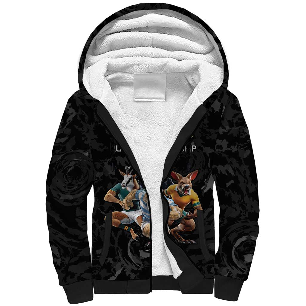 Custom Rugby Southern Hemisphere Sherpa Hoodie Argentina AUNZ South Africa Mascot Black - Aussie Hoodie