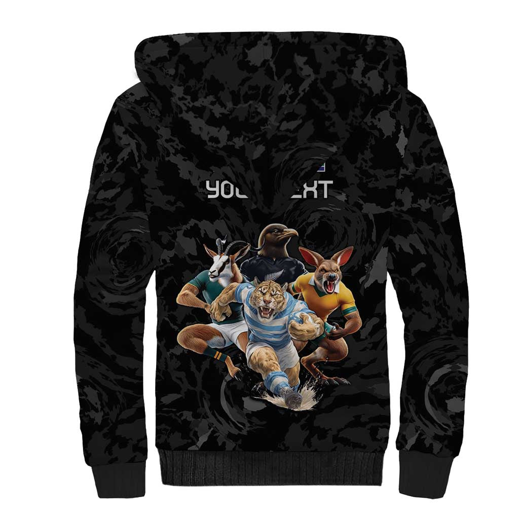 Custom Rugby Southern Hemisphere Sherpa Hoodie Argentina AUNZ South Africa Mascot Black - Aussie Hoodie
