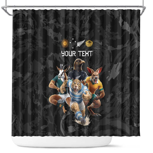 Custom Rugby Southern Hemisphere Shower Curtain Argentina AUNZ South Africa Mascot Black - Aussie Hoodie