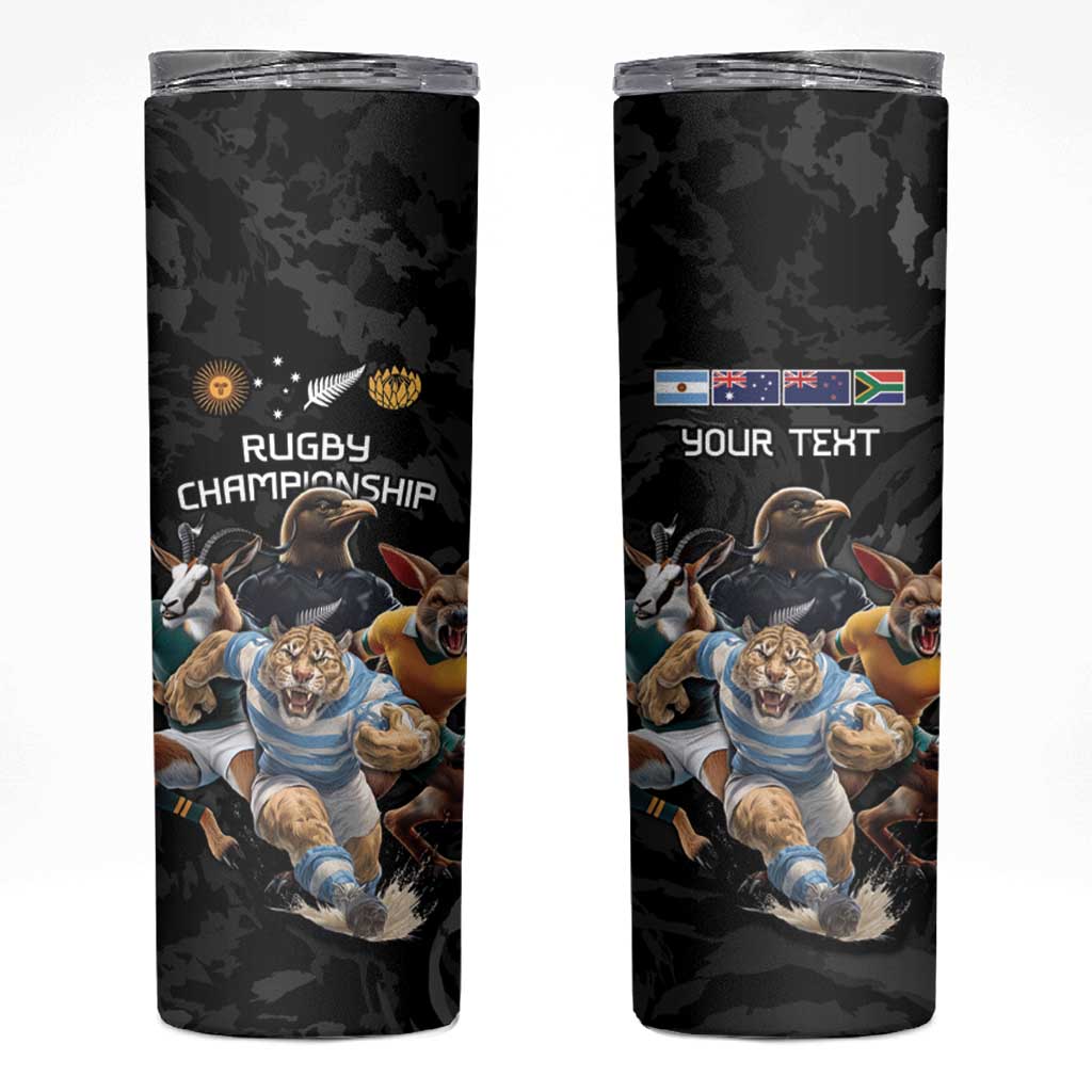 Custom Rugby Southern Hemisphere Skinny Tumbler Argentina AUNZ South Africa Mascot Black - Aussie Hoodie