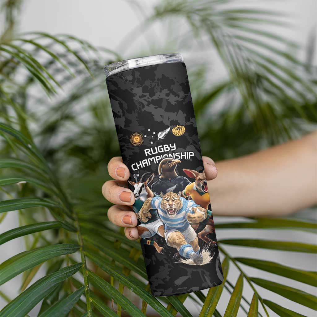 Custom Rugby Southern Hemisphere Skinny Tumbler Argentina AUNZ South Africa Mascot Black - Aussie Hoodie