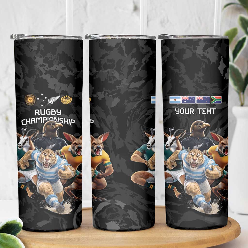 Custom Rugby Southern Hemisphere Skinny Tumbler Argentina AUNZ South Africa Mascot Black - Aussie Hoodie