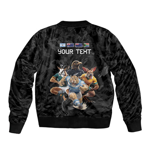 Custom Rugby Southern Hemisphere Sleeve Zip Bomber Jacket Argentina AUNZ South Africa Mascot Black - Aussie Hoodie