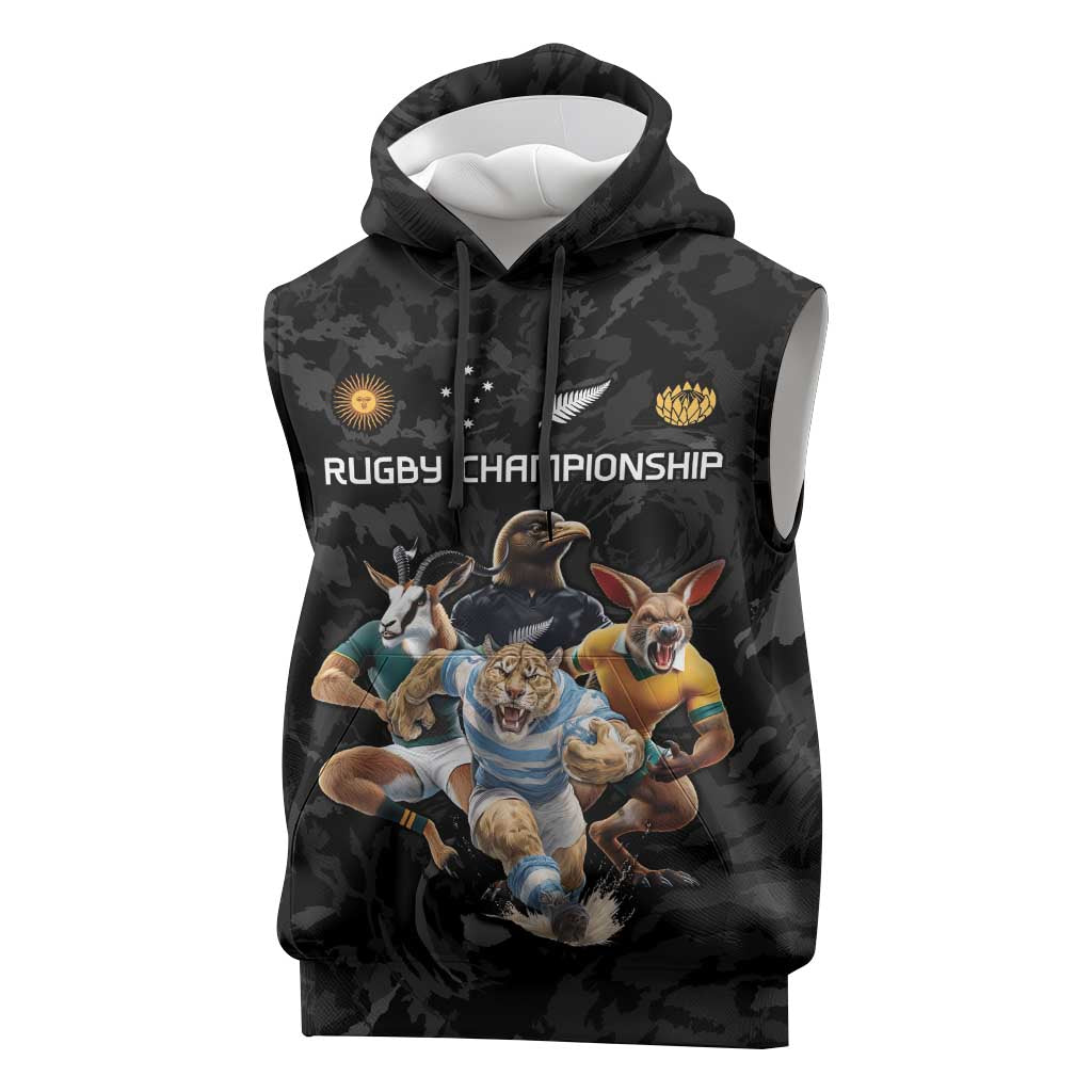 Custom Rugby Southern Hemisphere Sleeveless Hoodie Argentina AUNZ South Africa Mascot Black - Aussie Hoodie