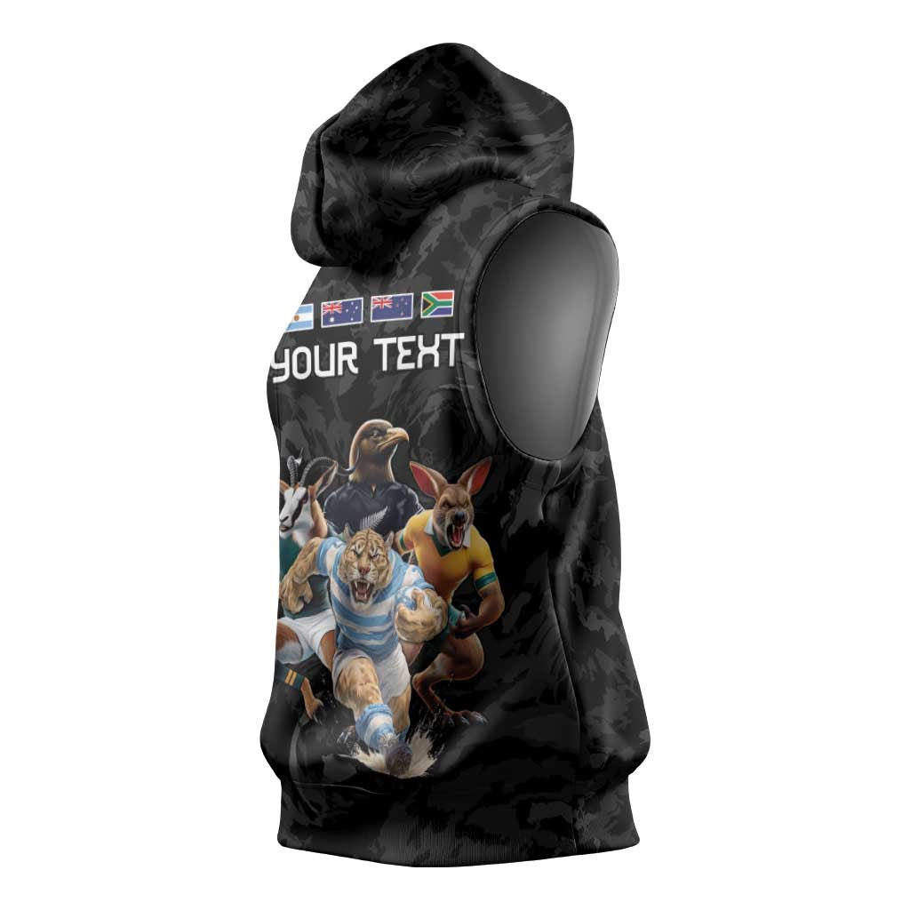 Custom Rugby Southern Hemisphere Sleeveless Hoodie Argentina AUNZ South Africa Mascot Black - Aussie Hoodie