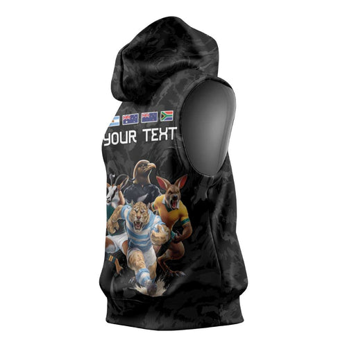 Custom Rugby Southern Hemisphere Sleeveless Hoodie Argentina AUNZ South Africa Mascot Black - Aussie Hoodie
