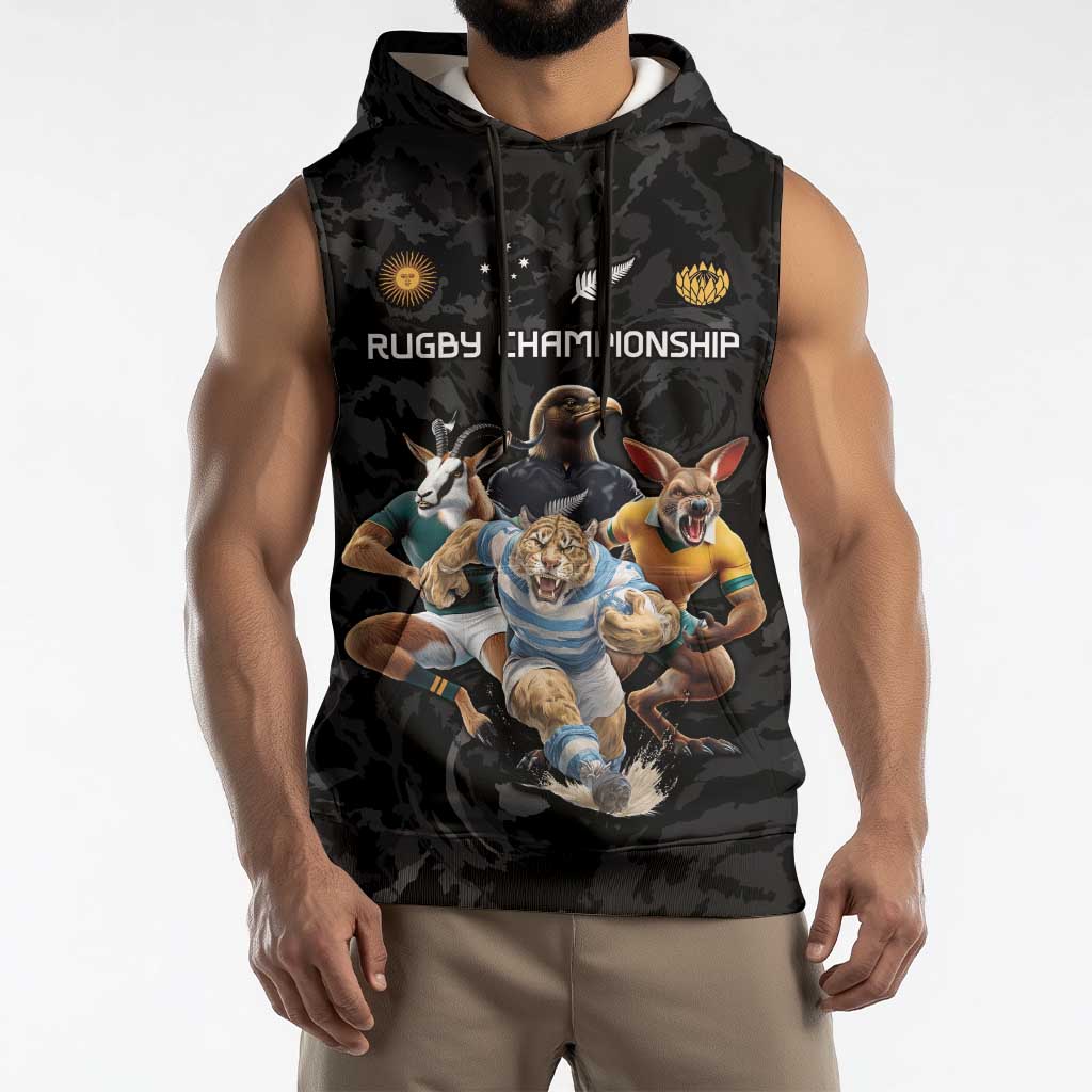 Custom Rugby Southern Hemisphere Sleeveless Hoodie Argentina AUNZ South Africa Mascot Black - Aussie Hoodie
