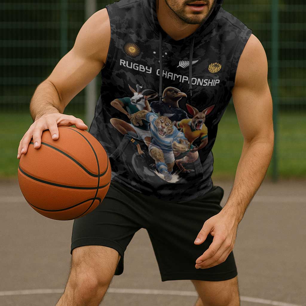 Custom Rugby Southern Hemisphere Sleeveless Hoodie Argentina AUNZ South Africa Mascot Black - Aussie Hoodie