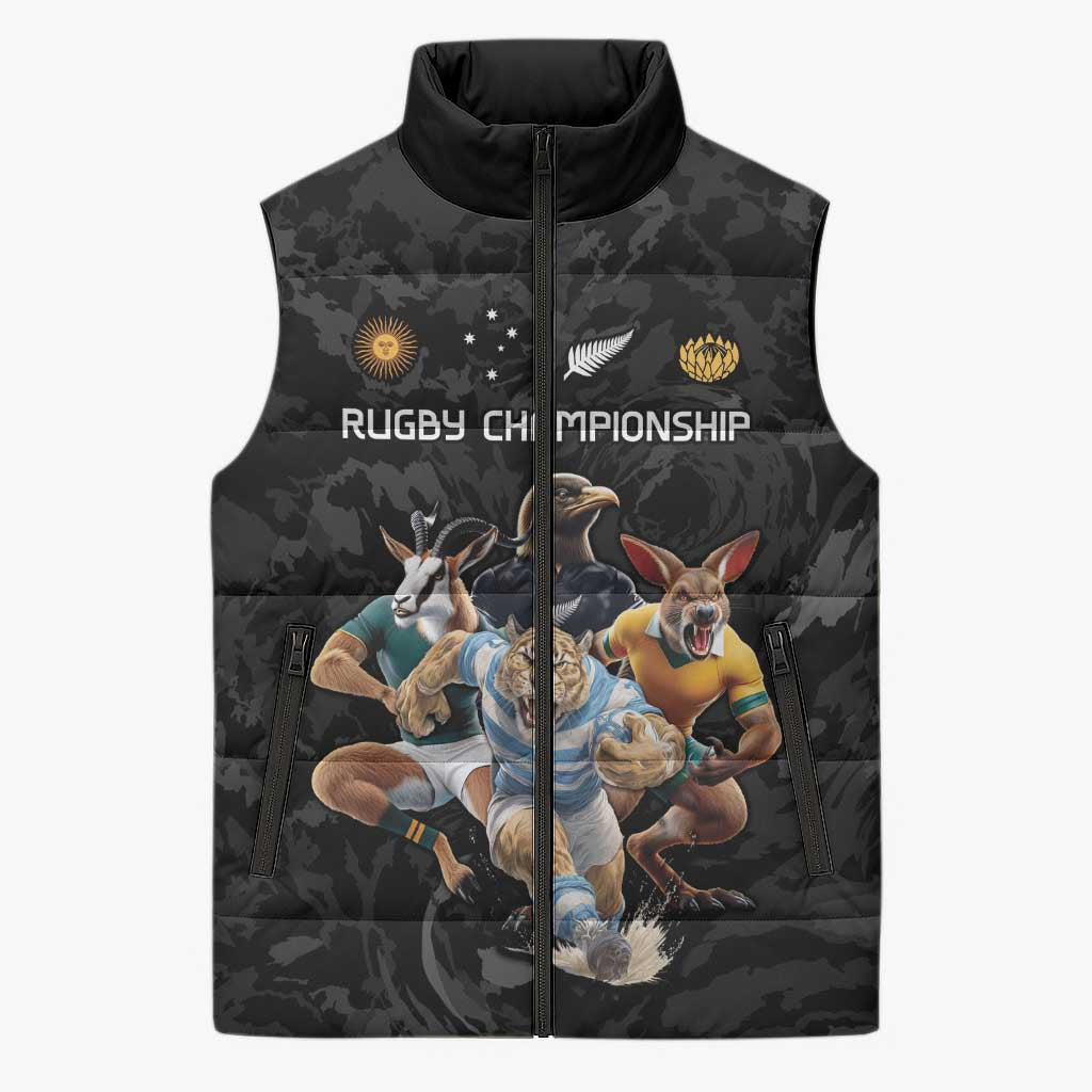 Custom Rugby Southern Hemisphere Sleeveless Puffer Jacket Argentina AUNZ South Africa Mascot Black - Aussie Hoodie