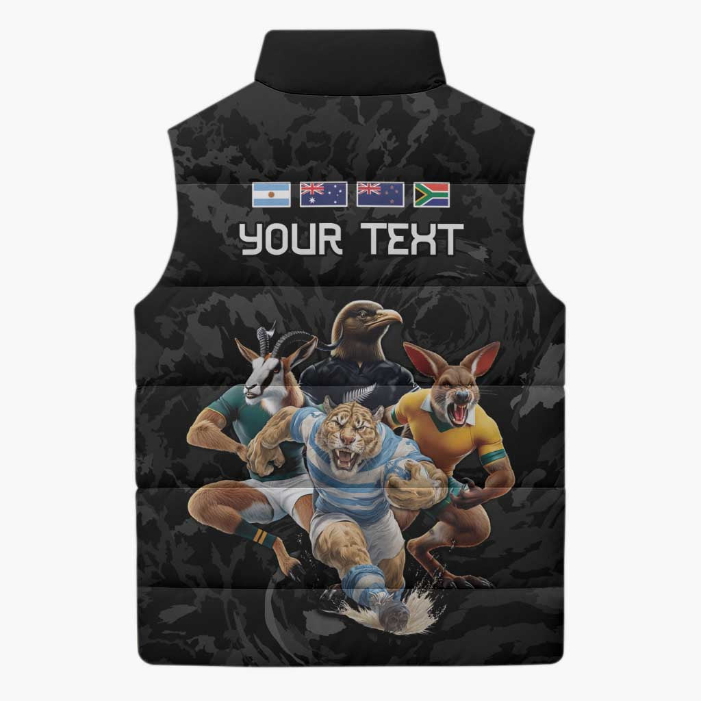 Custom Rugby Southern Hemisphere Sleeveless Puffer Jacket Argentina AUNZ South Africa Mascot Black - Aussie Hoodie