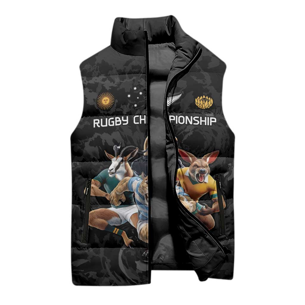 Custom Rugby Southern Hemisphere Sleeveless Puffer Jacket Argentina AUNZ South Africa Mascot Black - Aussie Hoodie