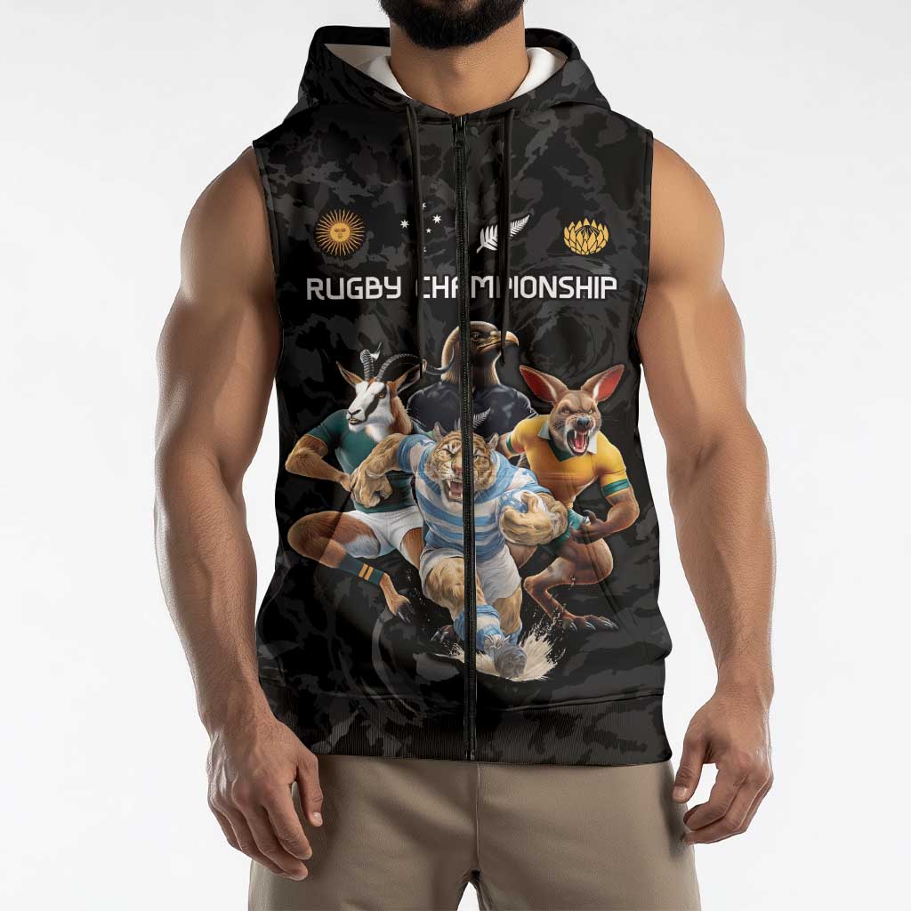 Custom Rugby Southern Hemisphere Sleeveless Zip Hoodie Argentina AUNZ South Africa Mascot Black LT9