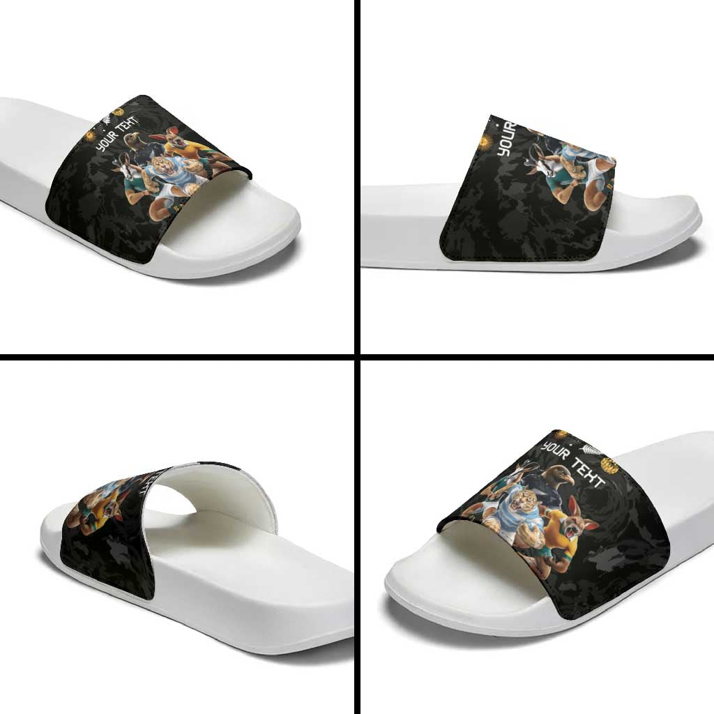 Custom Rugby Southern Hemisphere Slide Sandals Argentina AUNZ South Africa Mascot Black - Aussie Hoodie