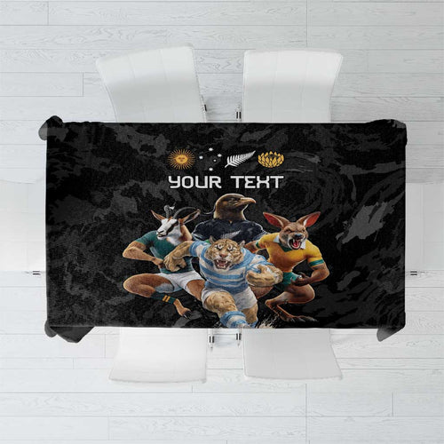 Custom Rugby Southern Hemisphere Tablecloth Argentina AUNZ South Africa Mascot Black - Aussie Hoodie