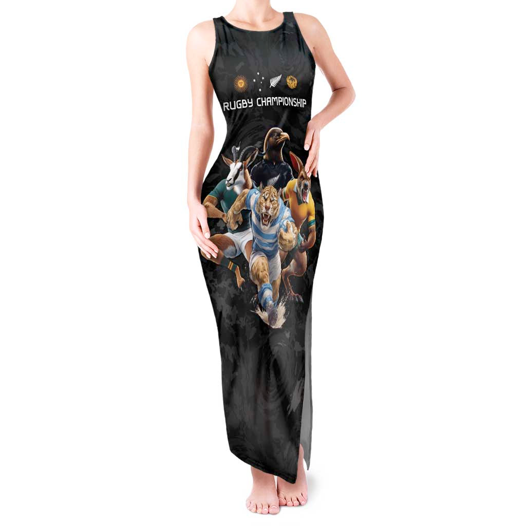 Custom Rugby Southern Hemisphere Tank Maxi Dress Argentina AUNZ South Africa Mascot Black - Aussie Hoodie