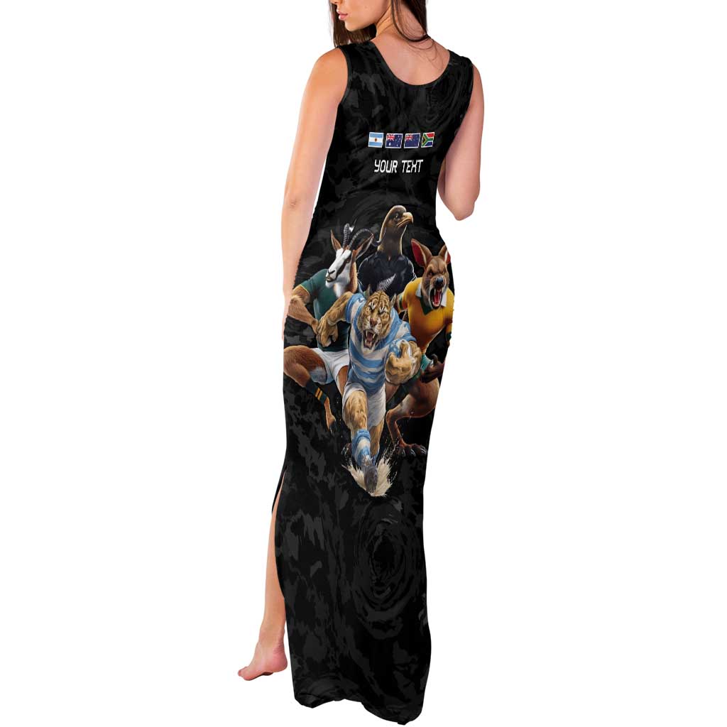 Custom Rugby Southern Hemisphere Tank Maxi Dress Argentina AUNZ South Africa Mascot Black - Aussie Hoodie