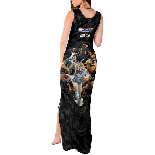 Custom Rugby Southern Hemisphere Tank Maxi Dress Argentina AUNZ South Africa Mascot Black - Aussie Hoodie