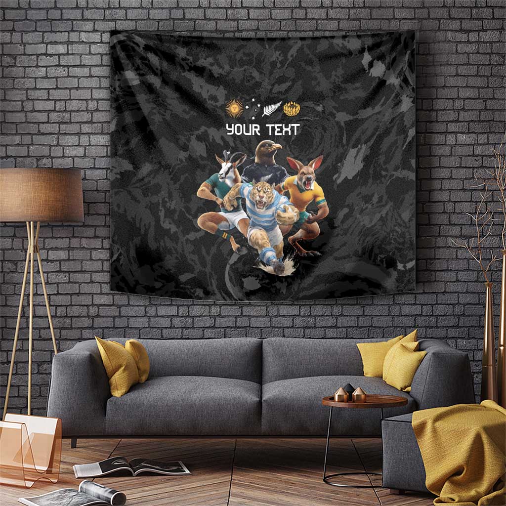 Custom Rugby Southern Hemisphere Tapestry Argentina AUNZ South Africa Mascot Black - Aussie Hoodie