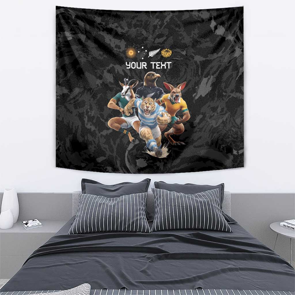 Custom Rugby Southern Hemisphere Tapestry Argentina AUNZ South Africa Mascot Black - Aussie Hoodie