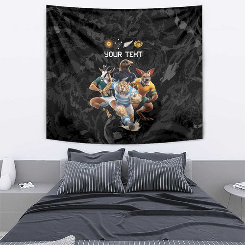 Custom Rugby Southern Hemisphere Tapestry Argentina AUNZ South Africa Mascot Black - Aussie Hoodie