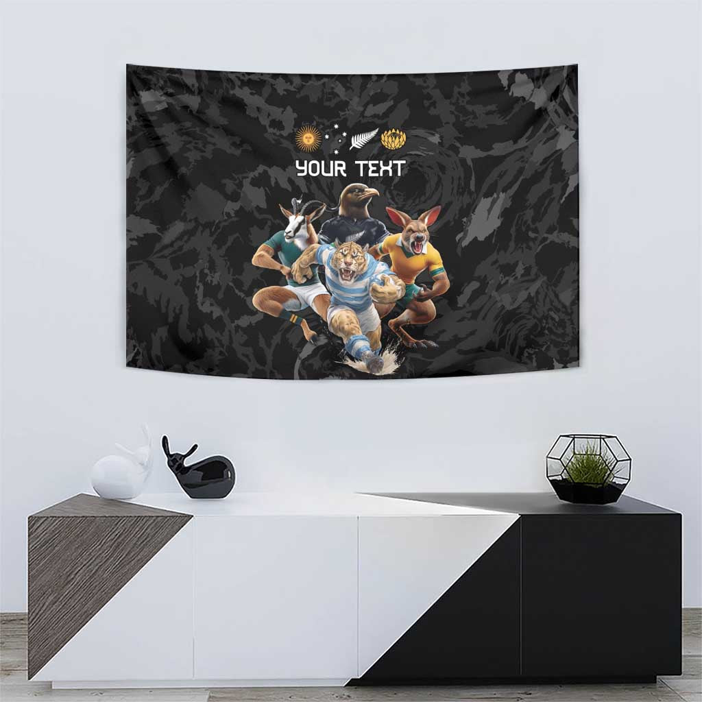 Custom Rugby Southern Hemisphere Tapestry Argentina AUNZ South Africa Mascot Black - Aussie Hoodie
