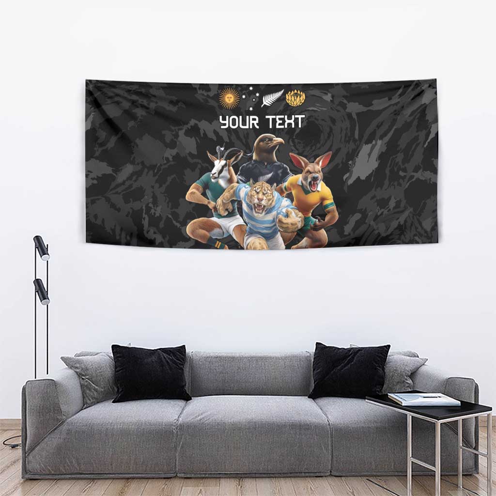 Custom Rugby Southern Hemisphere Tapestry Argentina AUNZ South Africa Mascot Black - Aussie Hoodie