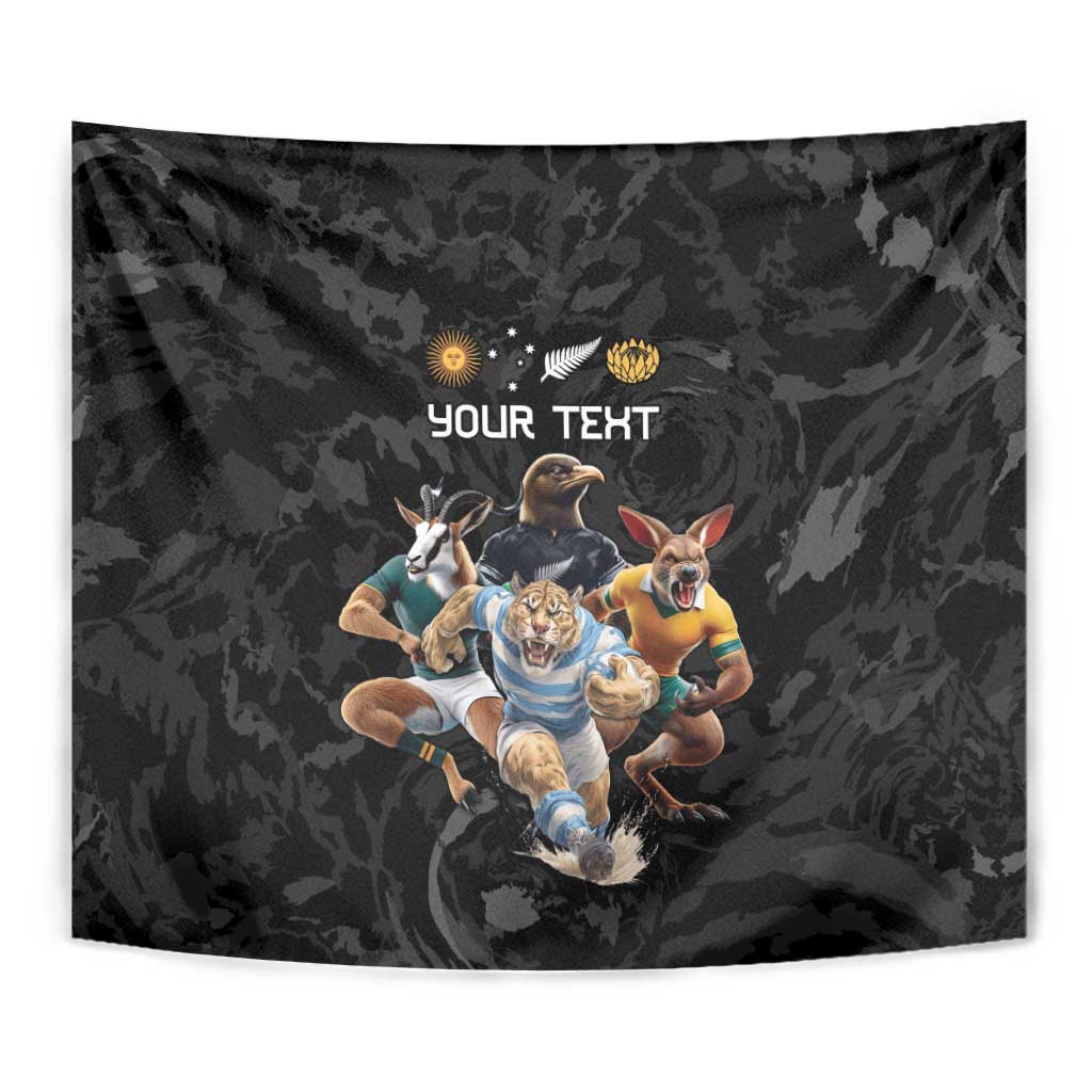 Custom Rugby Southern Hemisphere Tapestry Argentina AUNZ South Africa Mascot Black - Aussie Hoodie