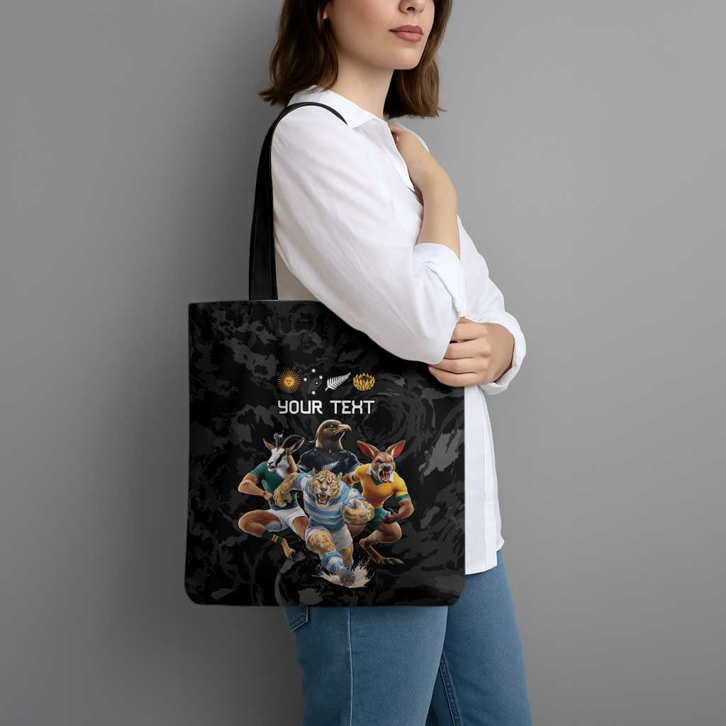 Custom Rugby Southern Hemisphere Tote Bag Argentina AUNZ South Africa Mascot Black - Aussie Hoodie