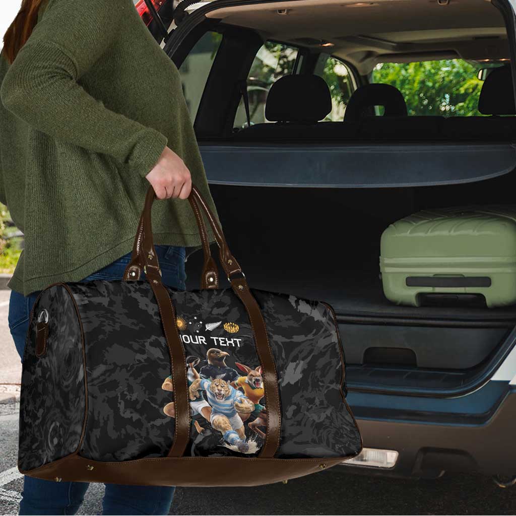 Custom Rugby Southern Hemisphere Travel Bag Argentina AUNZ South Africa Mascot Black - Aussie Hoodie