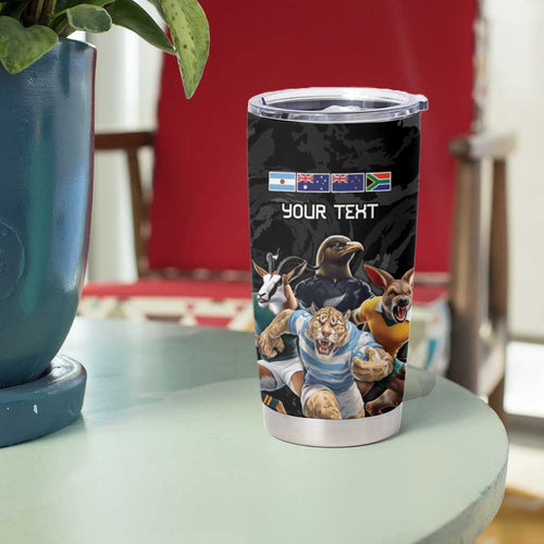 Custom Rugby Southern Hemisphere Tumbler Cup Argentina AUNZ South Africa Mascot Black - Aussie Hoodie