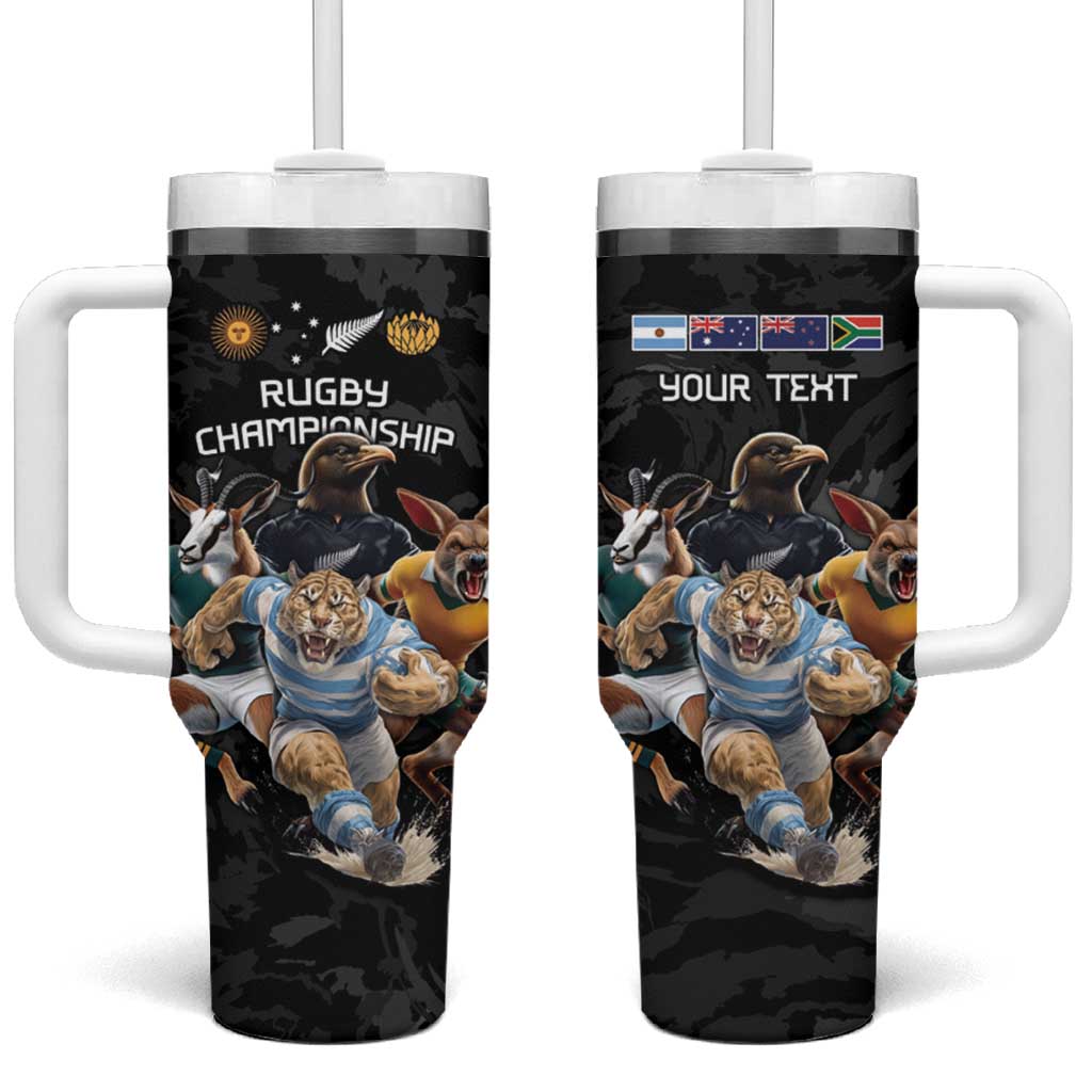 Custom Rugby Southern Hemisphere Tumbler With Handle Argentina AUNZ South Africa Mascot Black - Aussie Hoodie