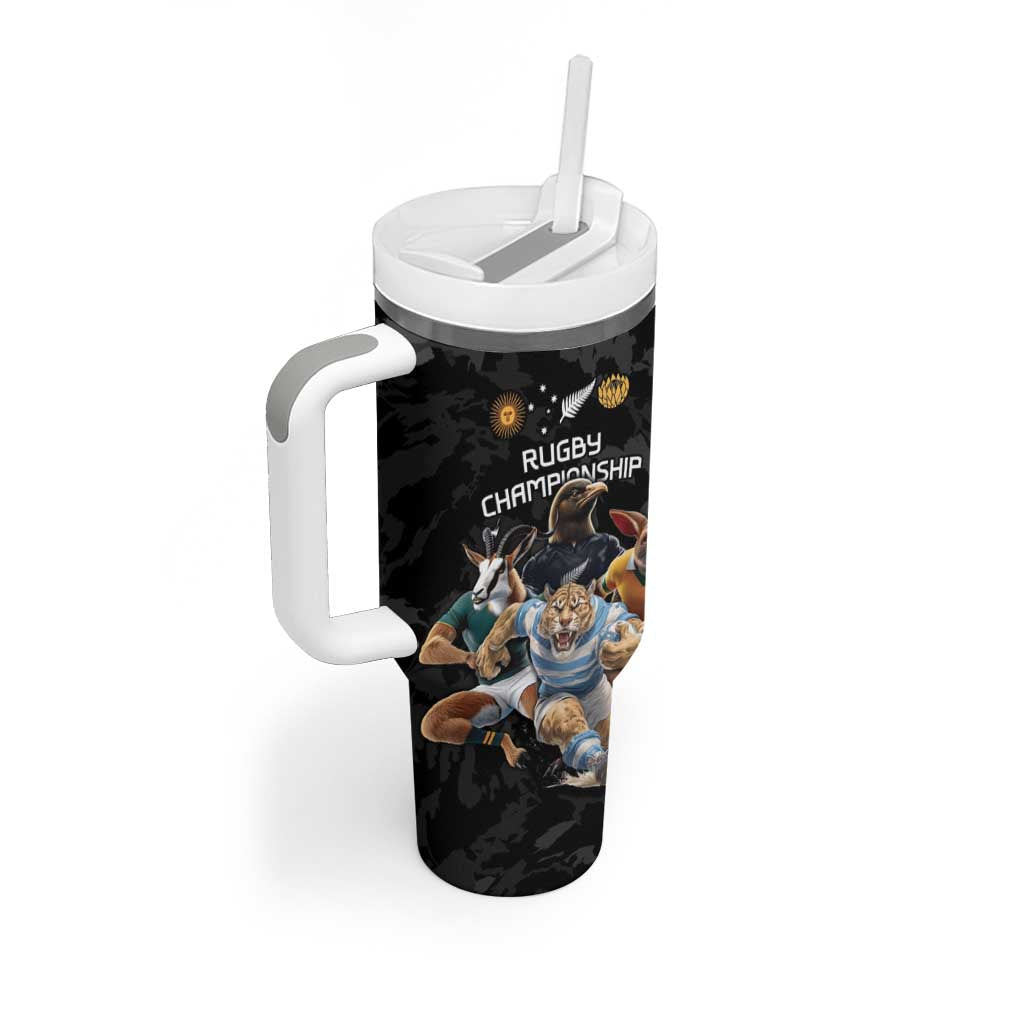 Custom Rugby Southern Hemisphere Tumbler With Handle Argentina AUNZ South Africa Mascot Black - Aussie Hoodie